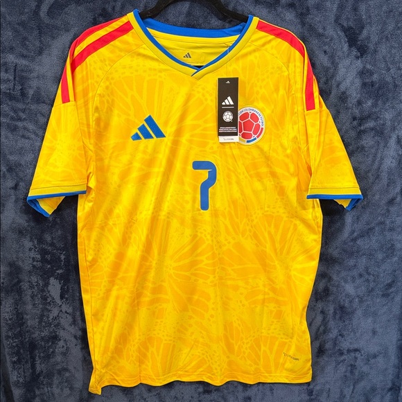 adidas Other - Colombia Men's Yellow Football Jersey with Blue & Red Accents